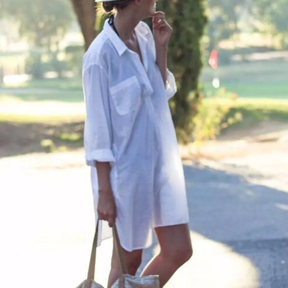 Boyfriend Fit Shirt Dress Long Sleeve Swim Coverup - Picture 2 of 4